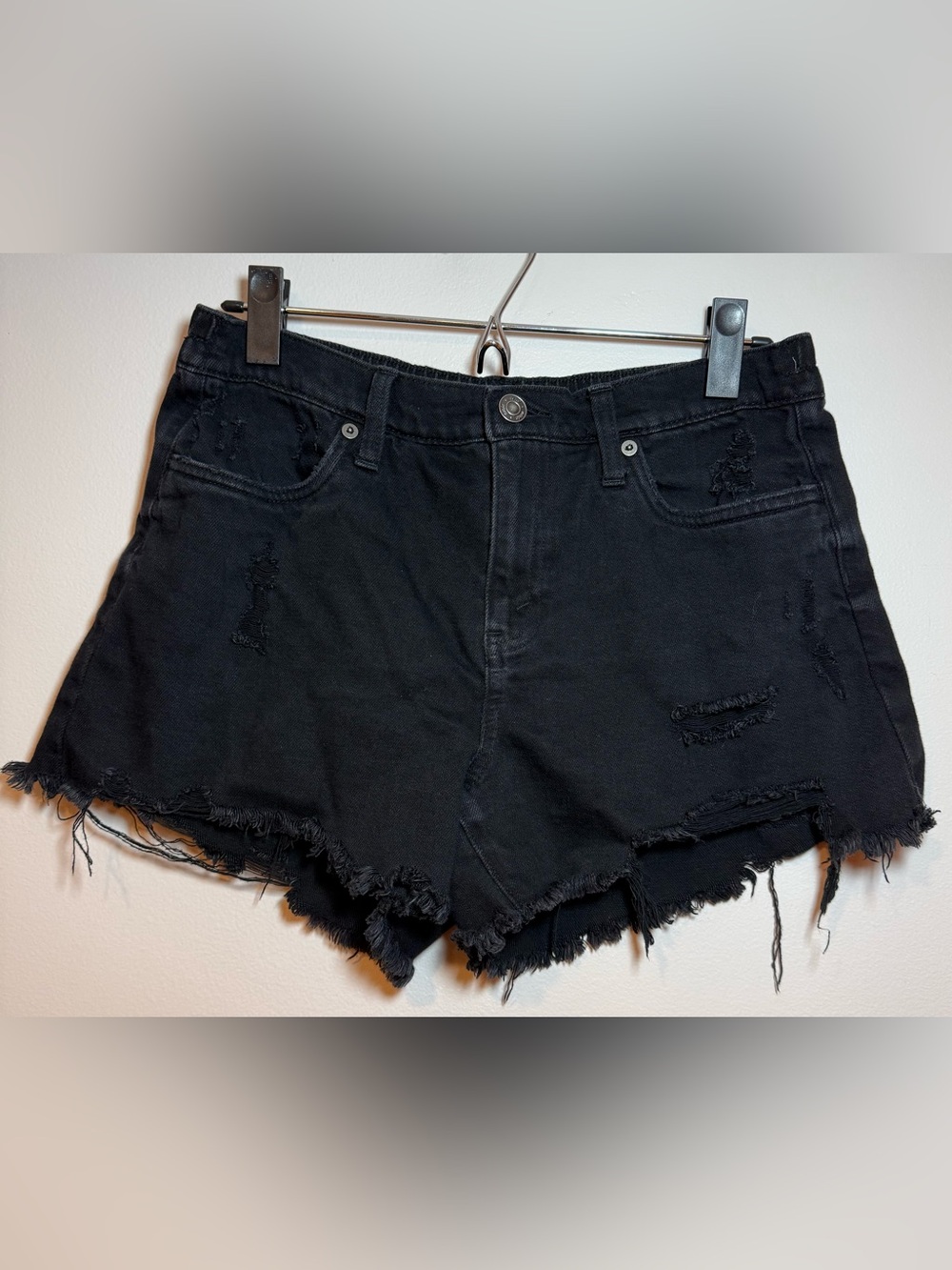 Aerie Women's Black High Rise Distressed Denim Shorts Size Small
